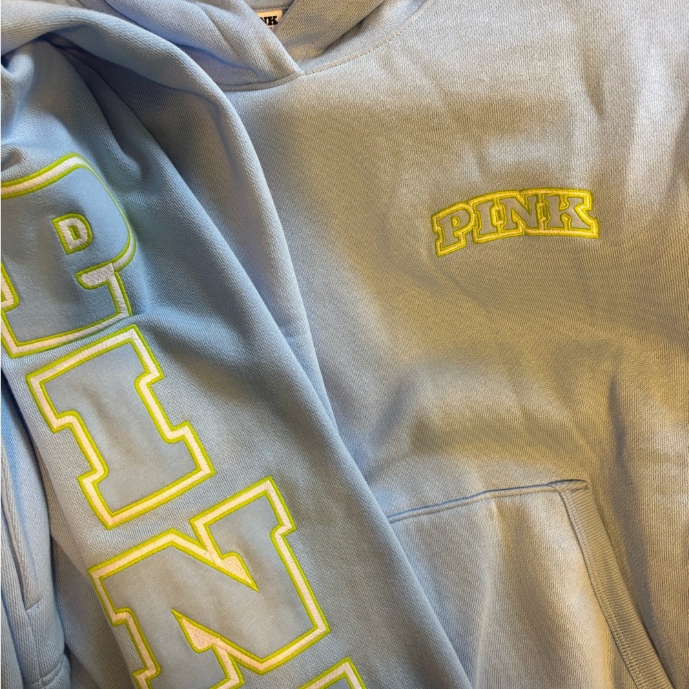 PINK Light Blue Hoodie with Yellow Accents